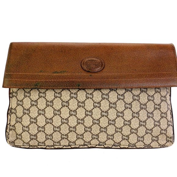 Vintage Gucci Plus Supreme GG Monogram Coated Canvas Leather Clutch Bag - Picture 1 of 11